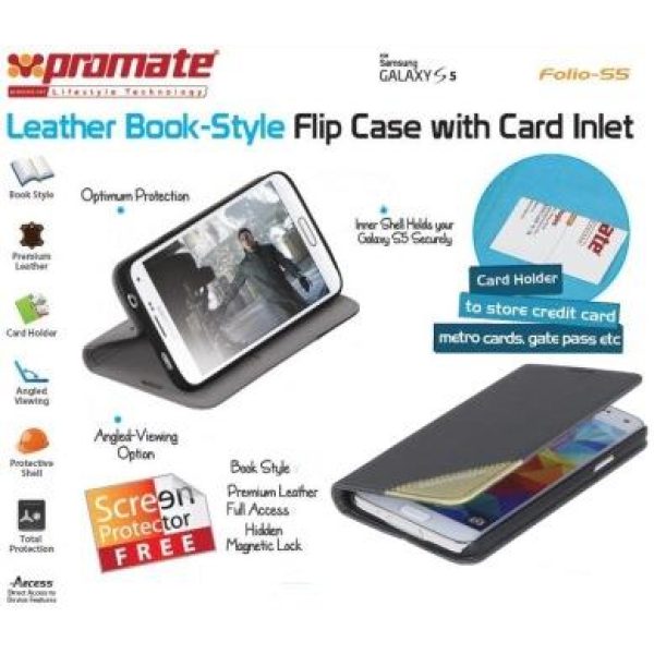 Promate Grey Folio S5 Bookcover with inside card pocket