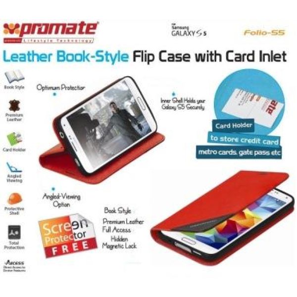 Promate Red Folio S5 Bookcover with inside card pocket