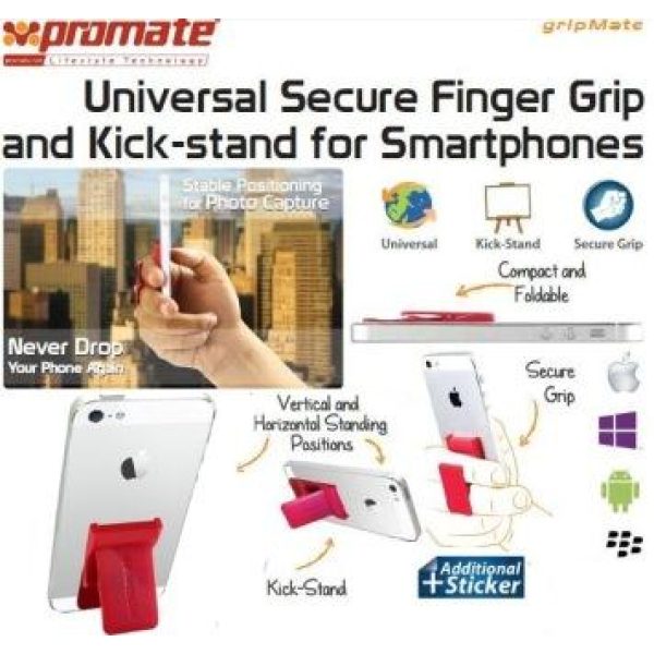 Promate Gripmate Universal Smartphone Finger Grip and Kickstand Maroon