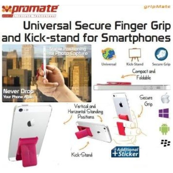 Promate Gripmate Universal Smartphone Finger Grip and Kickstand Pink