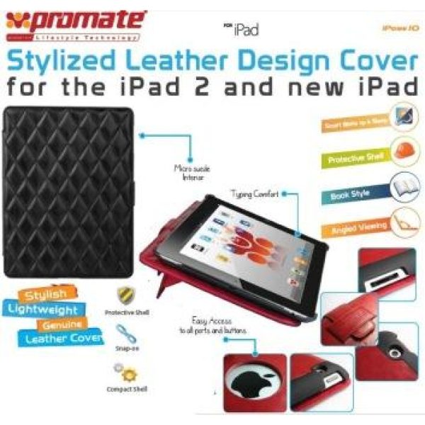 Promate Black iPose.10-Stylized Leather Design Cover