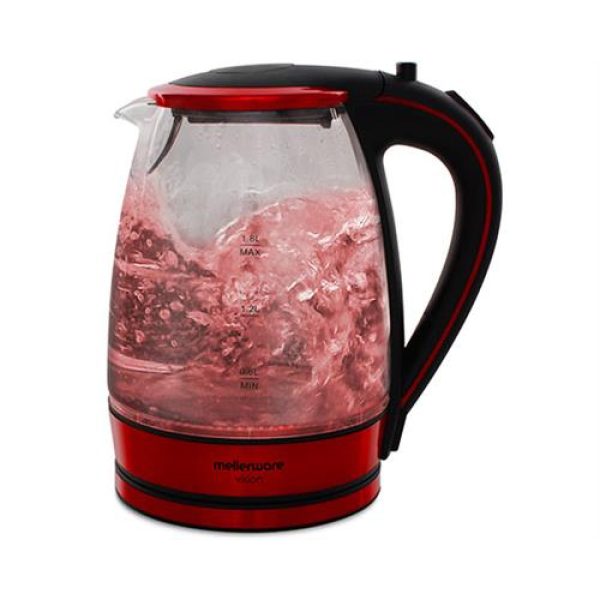 Mellerware 1.8L Glass Kettle Colour:Red 2200w