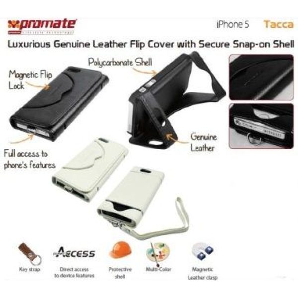 Promate White Tacca iPhone 5 Leather Flip Cover