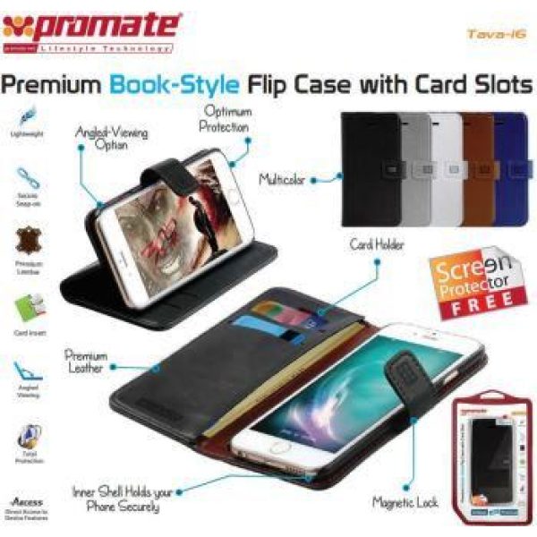 Promate Grey Tava-i6 Premium Book-Style Flip Case