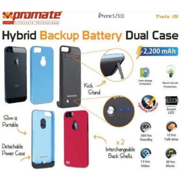 Promate Red Twix.i5 Hybrid Backup battery Dual case