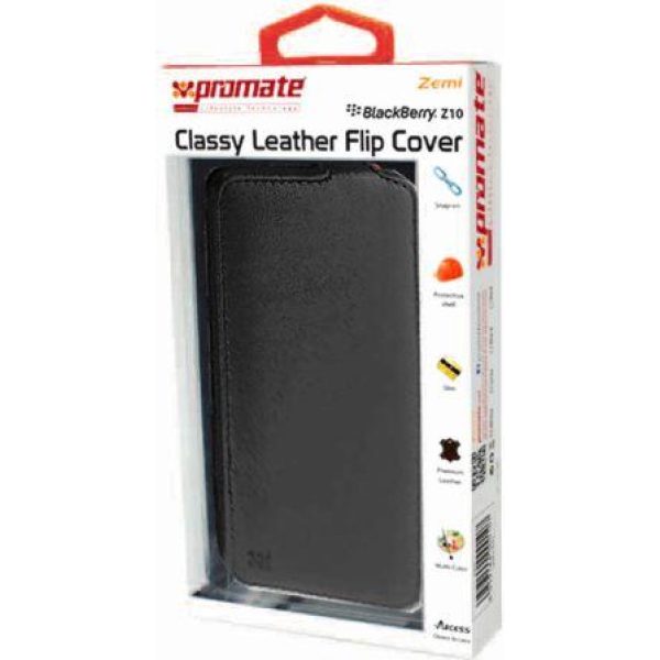Promate Black Zemi BlackBerry Z10 Classy Leather Flip Cover