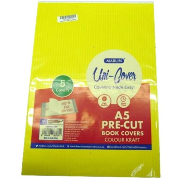 Marlin Kids A5 Precut Book Cover Yellow5 Pack