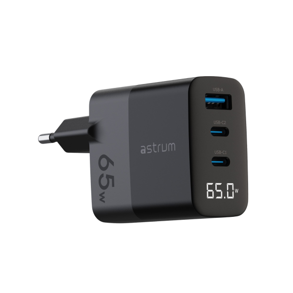 WATZ65G 65W PD WALL CHARGER 1A 2C LCD BK