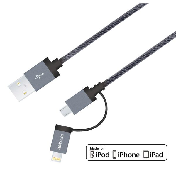 AC330 Micro USB + 8pin Charge & Sync MFI Braided Cable