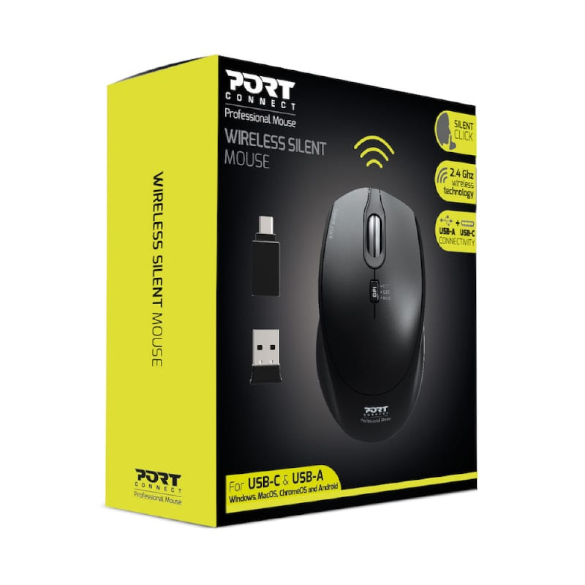 Port Connect Silent 1600DPI 3 Button Wireless Mouse - Black - Image 3