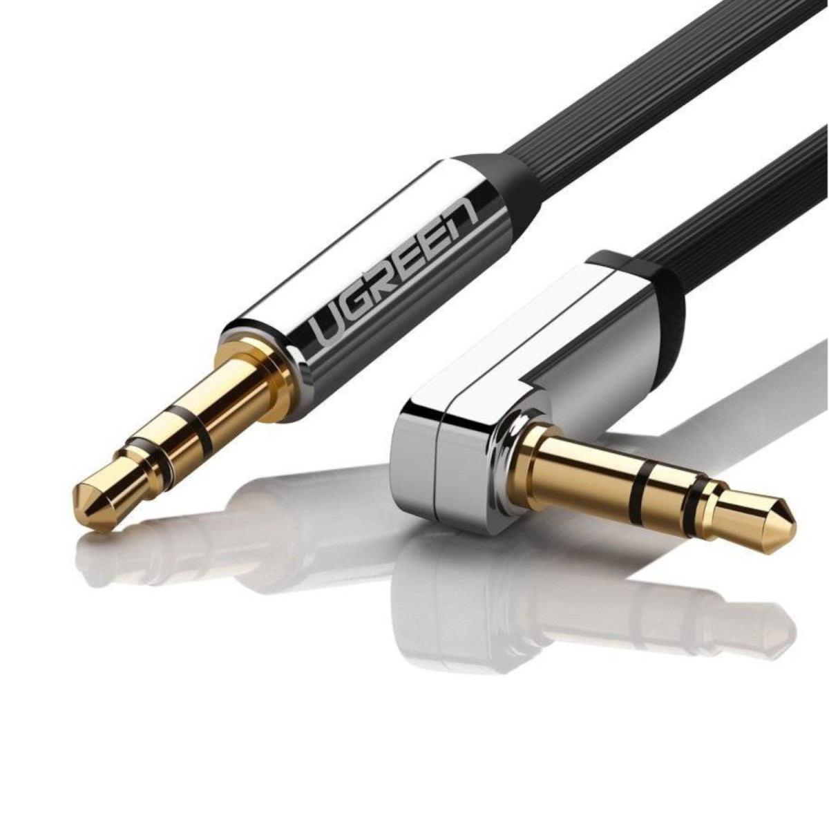 UGREEN AV119 Right-angled 3.5mm Flat Aux Cable 2m - Black/Silver - Image 2