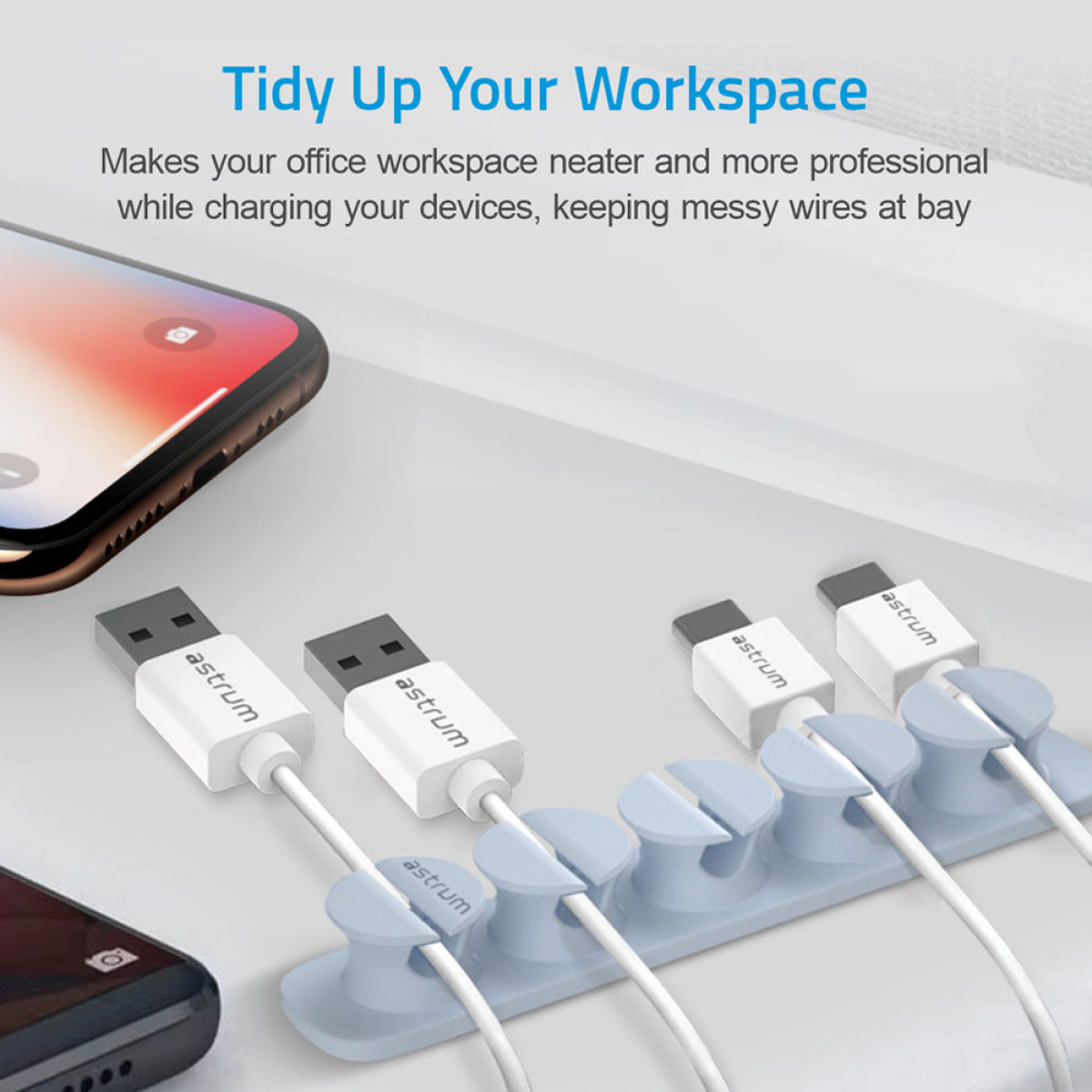 CO110 Cable Organizer Clips - 5 Bays, 4 Storage Compartments - Blue - Image 2