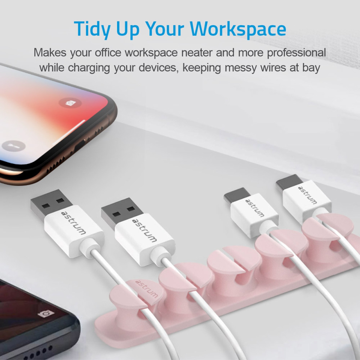 CO110 Cable Organizer Clips - 5 Bays, 4 Storage Compartments - Pink - Image 2