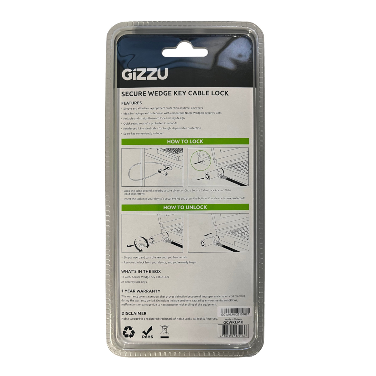 GIZZU 1.8m Wedge Cable Lock - Image 2