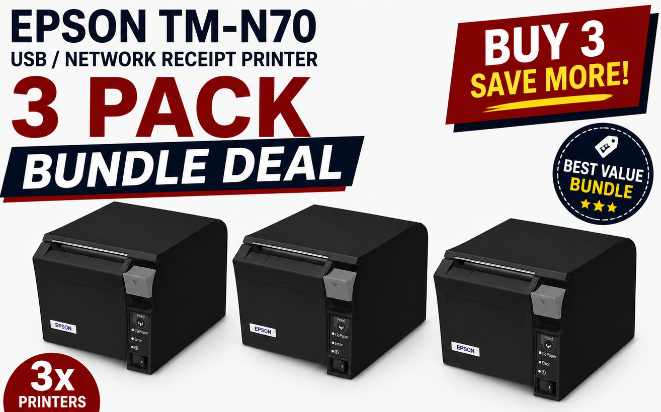 3x Epson TM-T70 USB/Network Thermal Receipt Printer (Refurbished) Bundle Deal