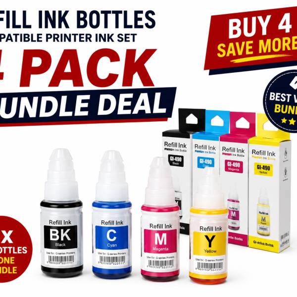 4x GI-490 Black Cyan Magenta Yellow Compatible Ink Bundle