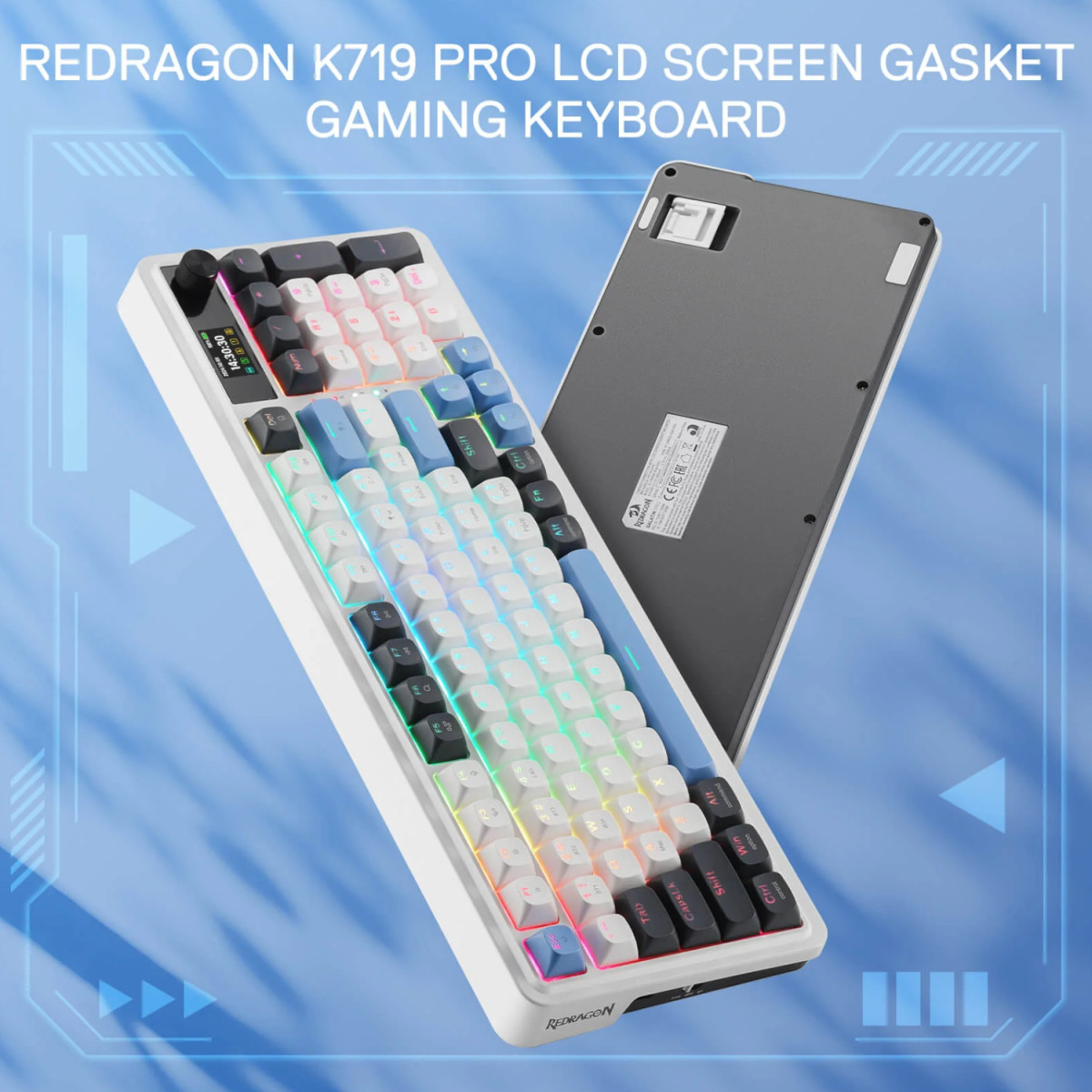 Redragon K719WGB GALATIN RGB PRO Full sized Wireless Gaming Keyboard - White - Image 3