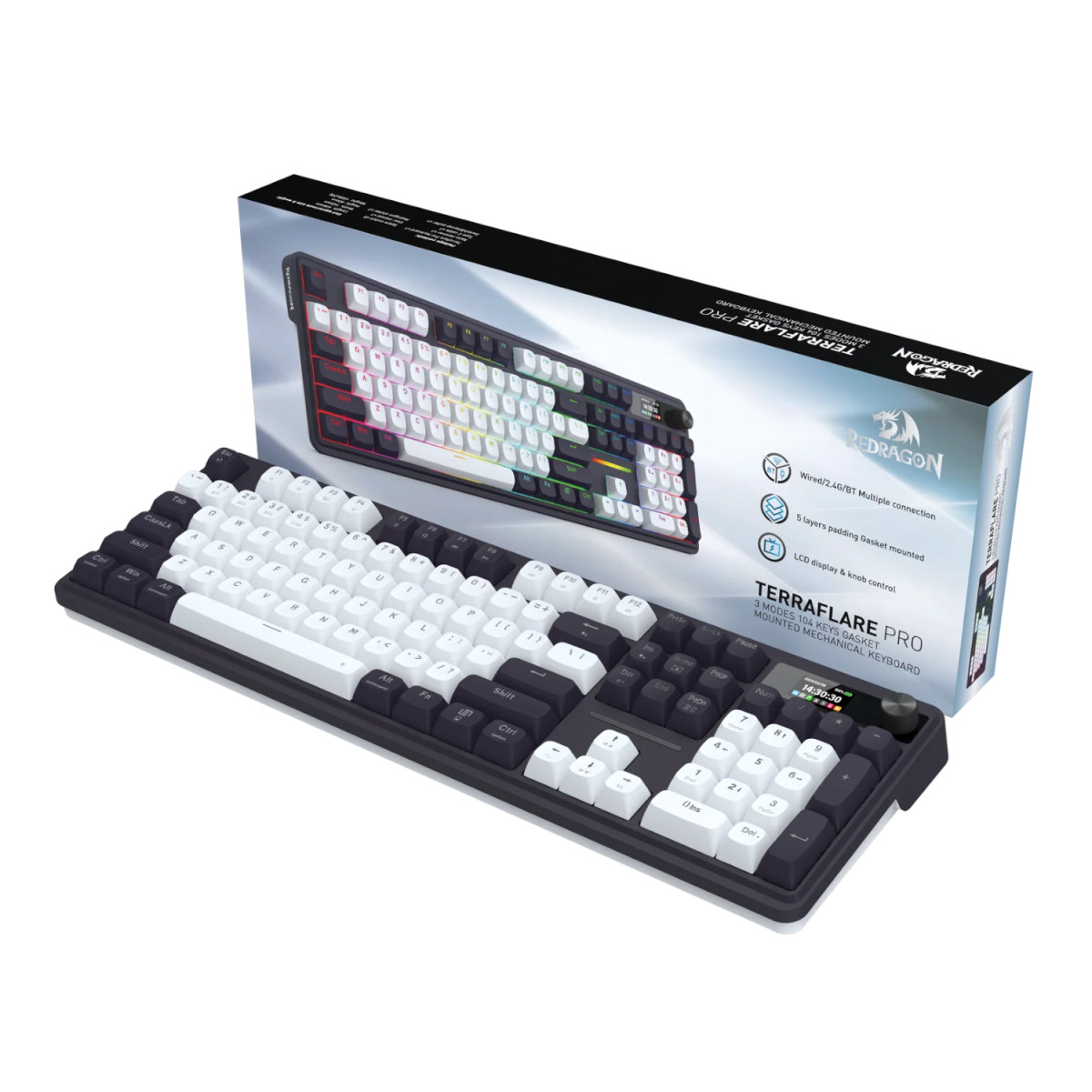 Redragon K762WB-RGB-PRO LCD Full-size Gasket Mechanical Keyboard - Black - Image 4