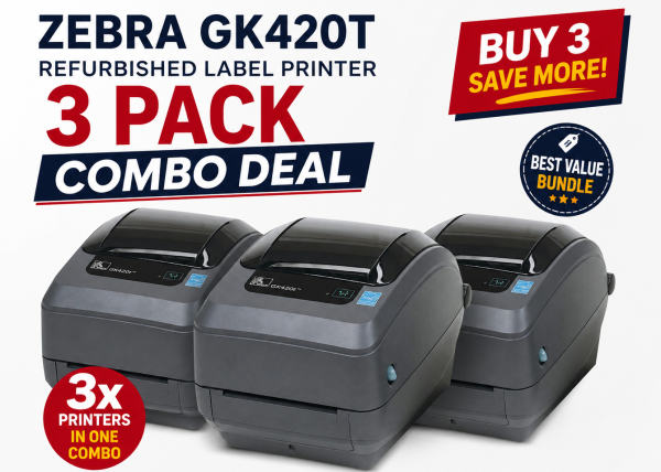 3x Zebra GK420T Refurbished Label Printer Bundle Deal
