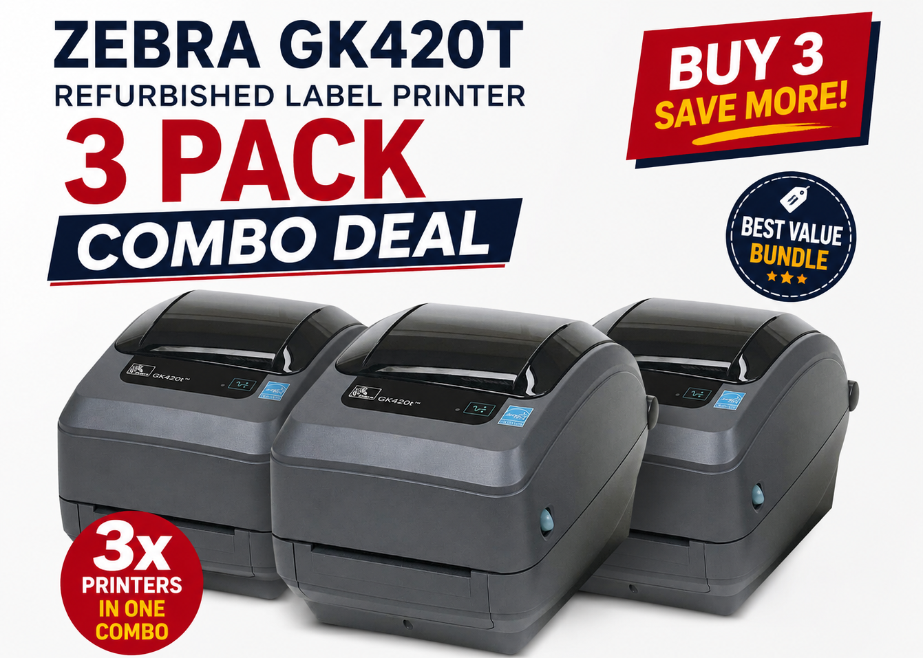 3x Zebra GK420T Refurbished Label Printer Bundle Deal