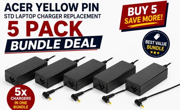 5x Acer Yellow Pin STD Laptop Charger Replacement Bundle Deal