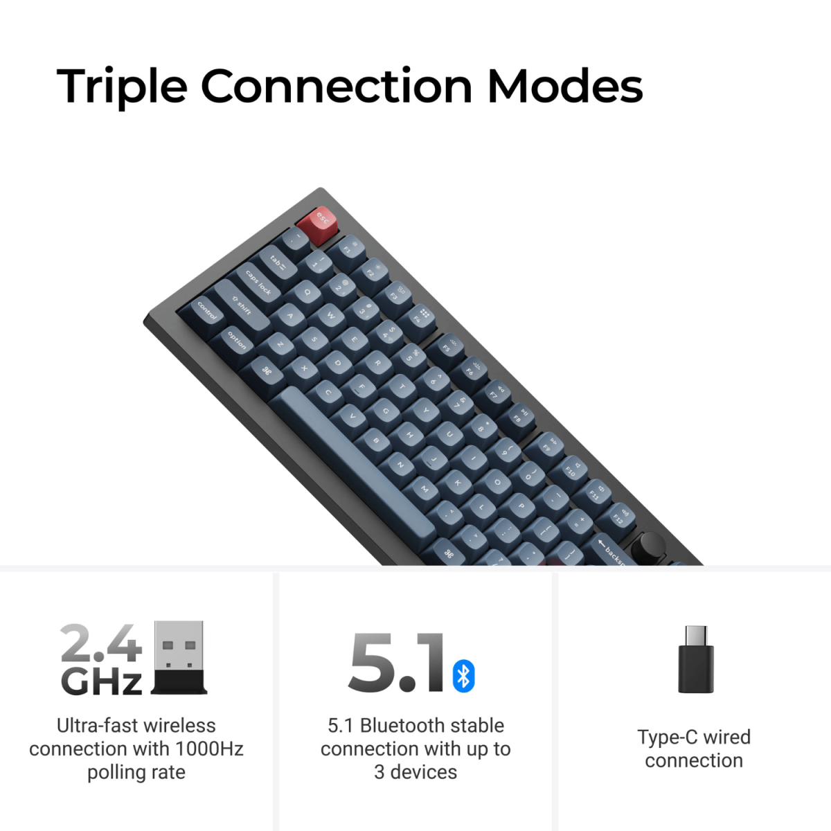 Keychron V3 Max QMK/VIA 80% Wireless Custom Mechanical Keyboard (Brown Switch) – Carbon Black - Image 2