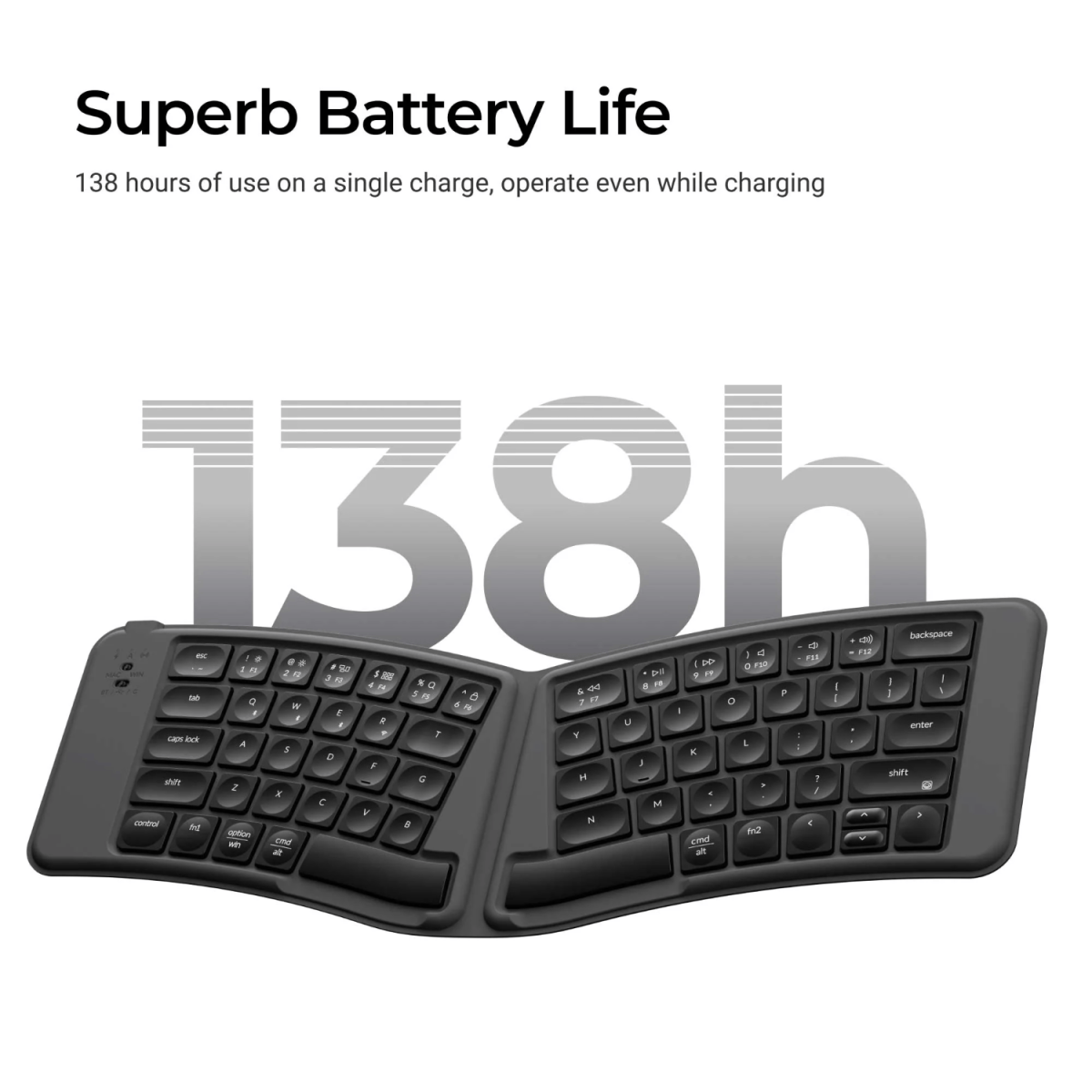 Keychron B11 Pro Ultra-Slim Wireless Foldable Keyboard Alice Layout - Space Gray - Image 2