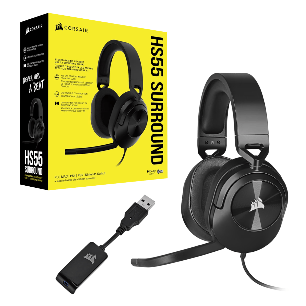 Corsair HS55 Surround Wired Gaming Headset - Carbon Black - Image 3