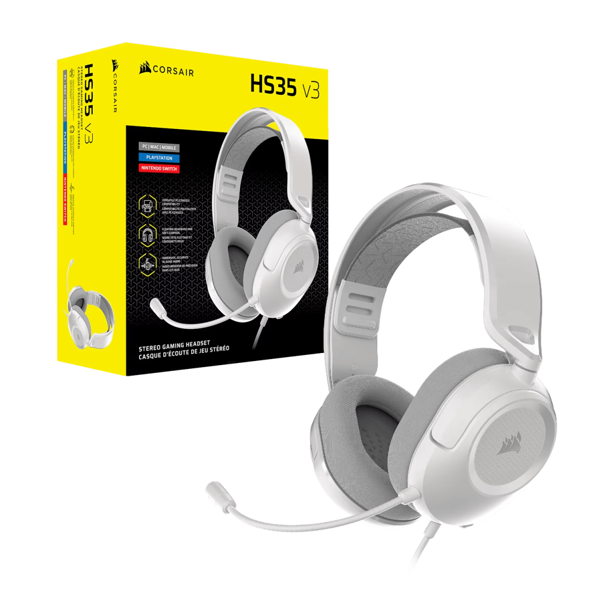 Corsair HS35 v3 Wired Gaming Headset - White - Image 3