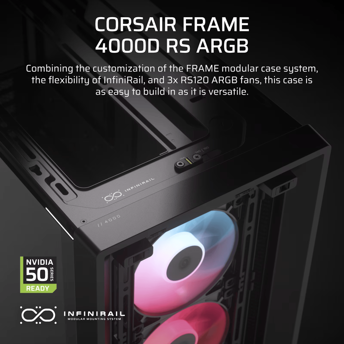Corsair FRAME 4000D RS ARGB Modular Mid-Tower PC Case - Black - Image 2