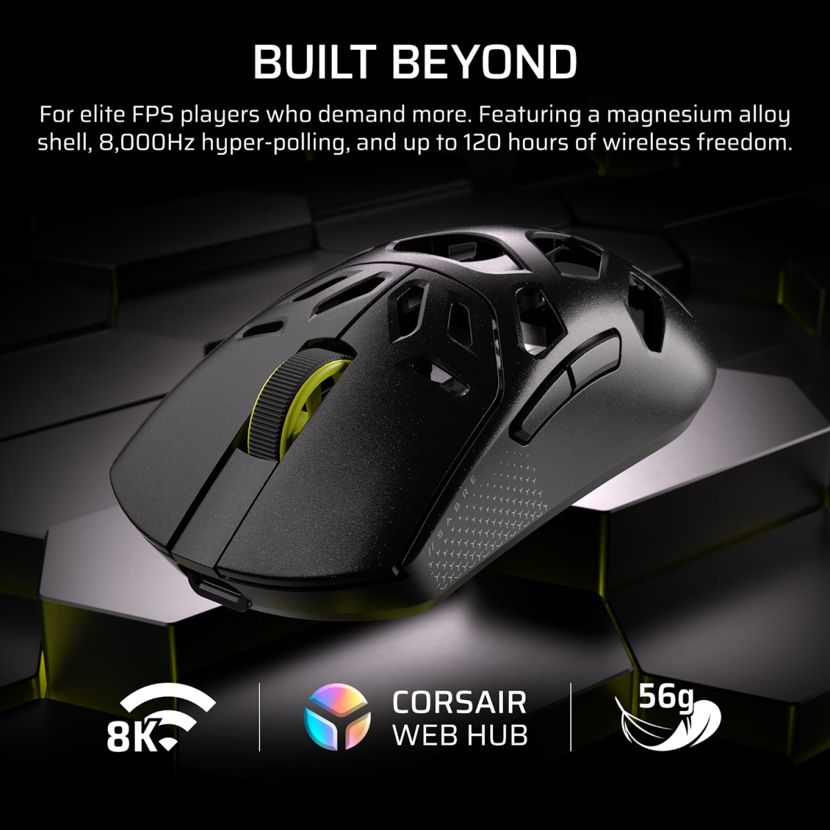 Corsair SABRE v2 PRO WIRELESS MAGNESIUM ALLOY 33000 DPI Gaming Mouse – Black - Image 3