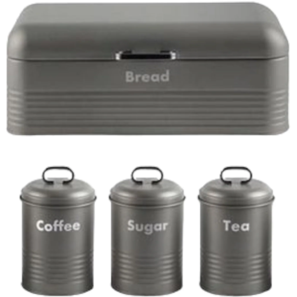 Totally 4 Piece Breadbin And Canister Set Grey