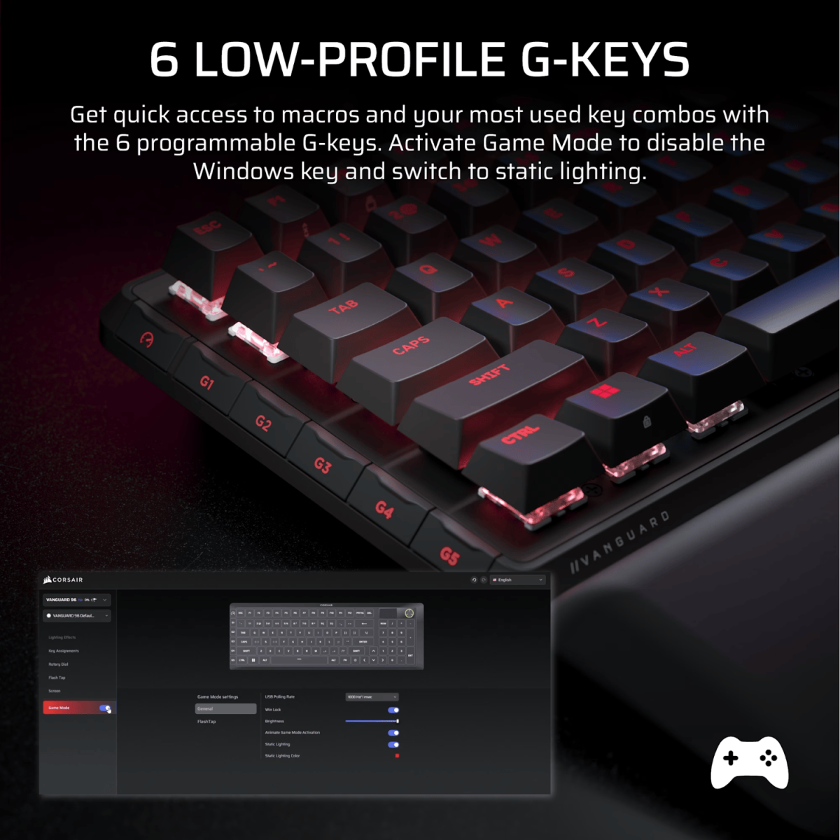 Corsair VANGUARD 96 Mechanical Gaming Keyboard, CORSAIR MLX Plasma - Black - Image 4