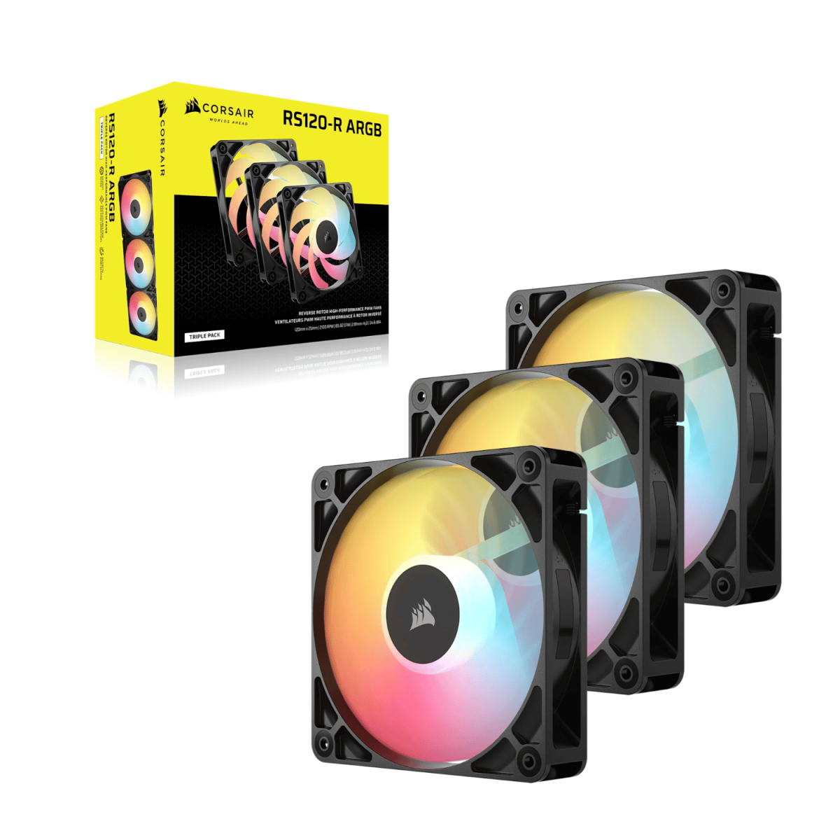 Corsair RS120-R ARGB 120mm PWM Reverse Fans Triple Pack - Black - Image 3