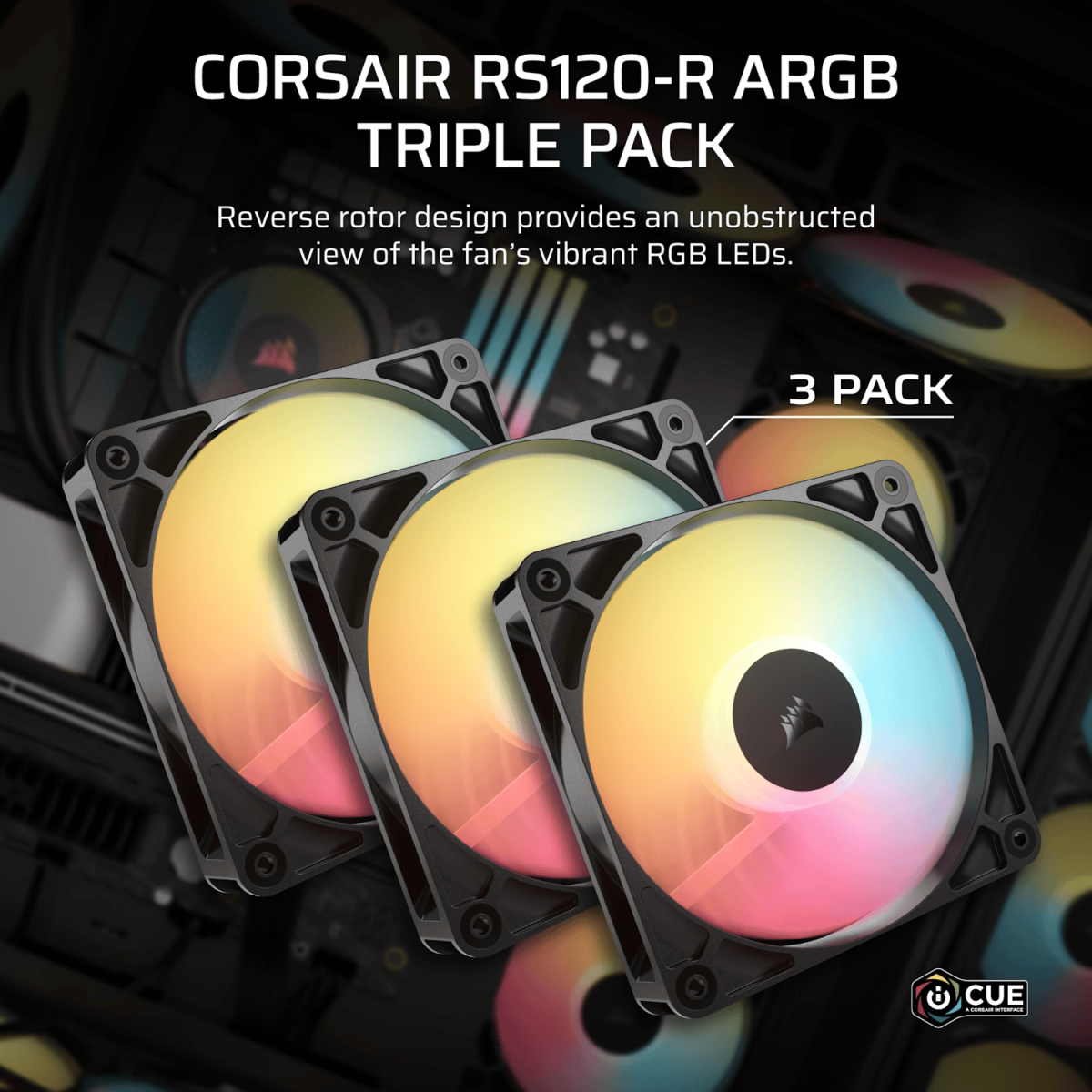 Corsair RS120-R ARGB 120mm PWM Reverse Fans Triple Pack - Black - Image 4