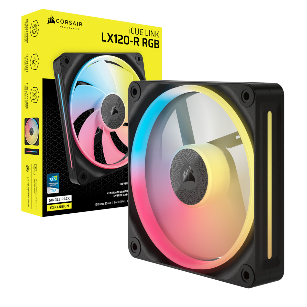 Corsair iCUE LINK LX120-R RGB 120mm PWM Reverse Fan Expansion - Black - Image 4