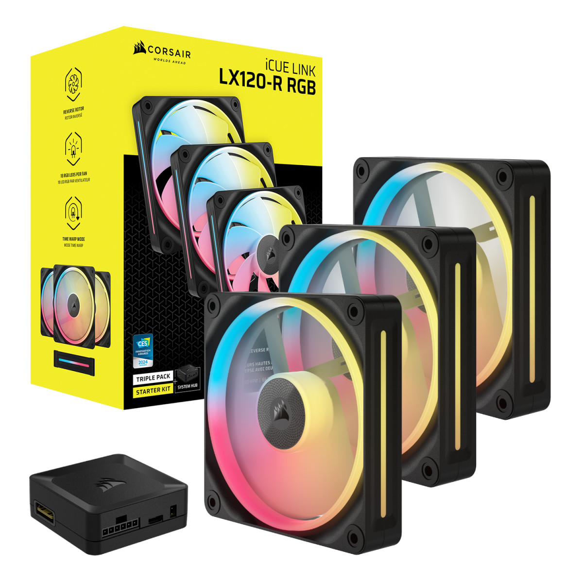 Corsair iCUE LINK LX120-R RGB 120mm PWM Reverse Fans Starter Kit 3-Pack - Image 4