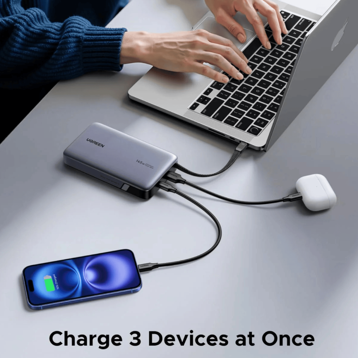 UGREEN Nexode 145W 20000mAh Power Bank with built-in USB Type-C Cable - Image 4