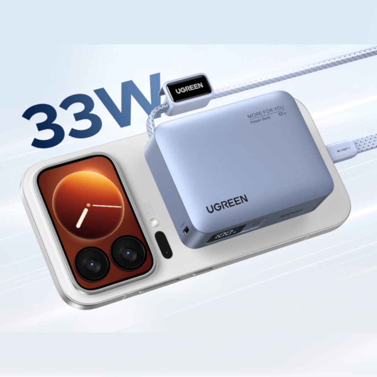 UGreen Nexode 10000mAh 30W Power Bank with Built-in USB Type-C Cable - Image 3