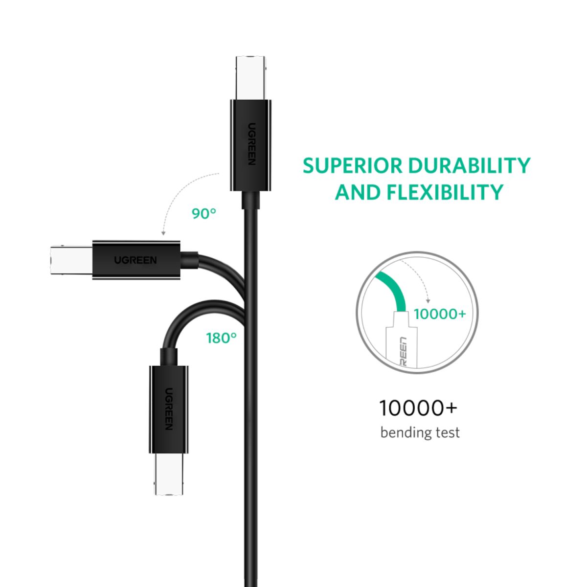 UGreen USB Type-C to B Male Printing Cable 2m - Black - Image 3